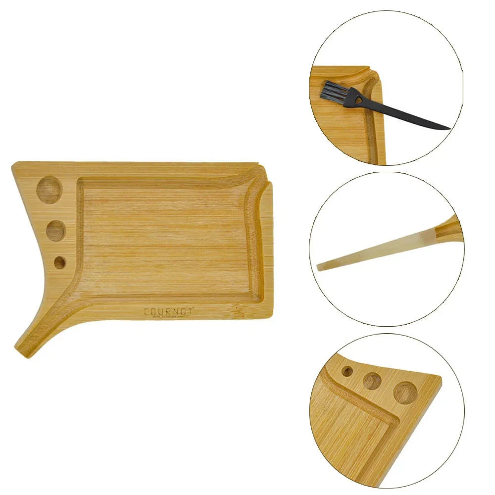 Bamboo Wood Herb & Tobacco Rolling Tray Set – Cleaning Brush, Pre-Roll Smoke Roller, Multipurpose Accessories