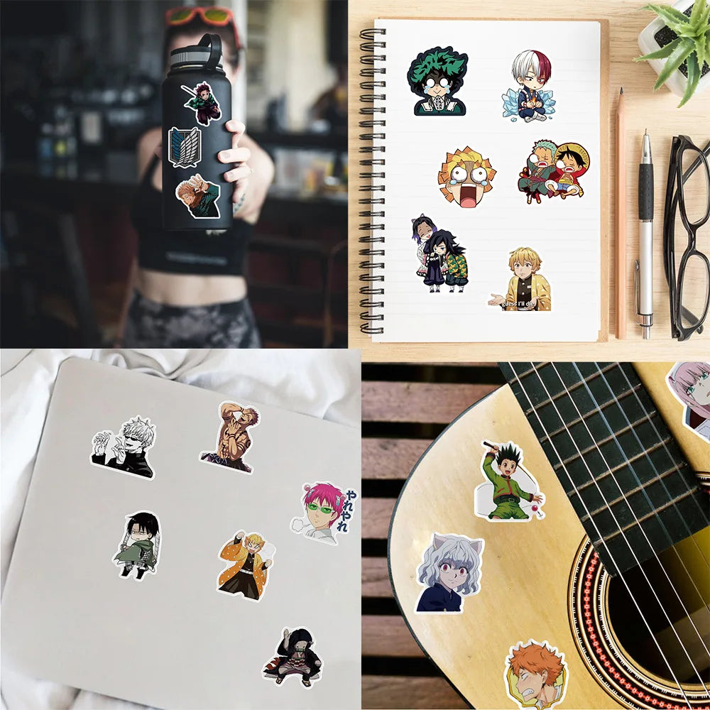 300PCS Mixed Anime Stickers - Waterproof Cartoon Decals for Cars, Walls, Laptops & DIY Crafts