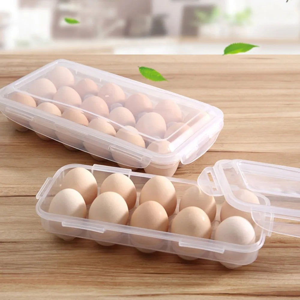 Egg Storage Box with Lid - Transparent Fresh Preservation Fridge Organizer 10/18 Grid Egg Holder Rack for Kitchen