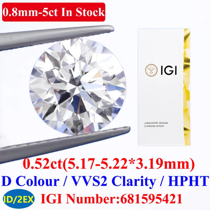 0.1–5CT Super White Lab-Grown Diamond Loose — IGI/GIA Certified, HPHT & CVD, DEFG VVS-SI, Diamond Tester Approved for Wedding Jewelry