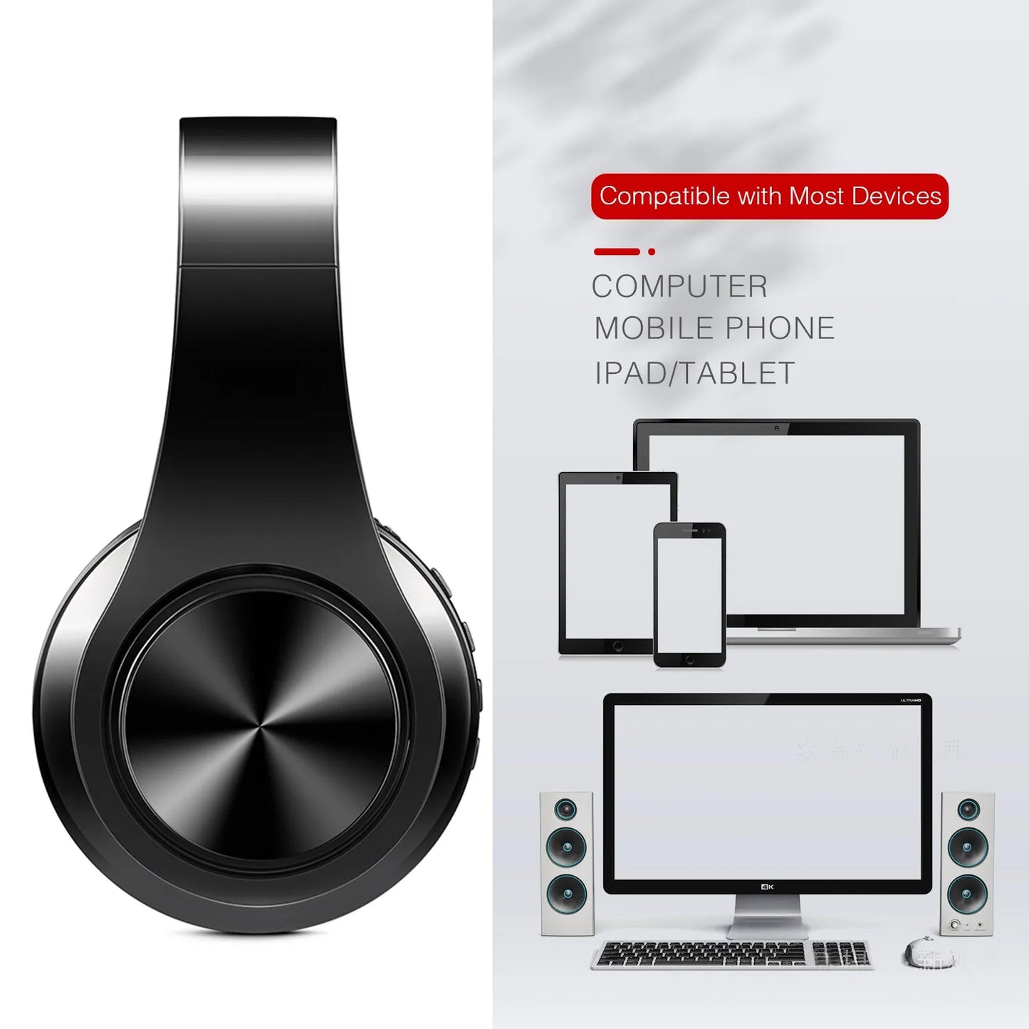 CATASSU Over-Ear Bluetooth Headphones – Wireless Stereo Headset with Mic & Soft Leather Earmuffs for PC, TV, Cell Phones