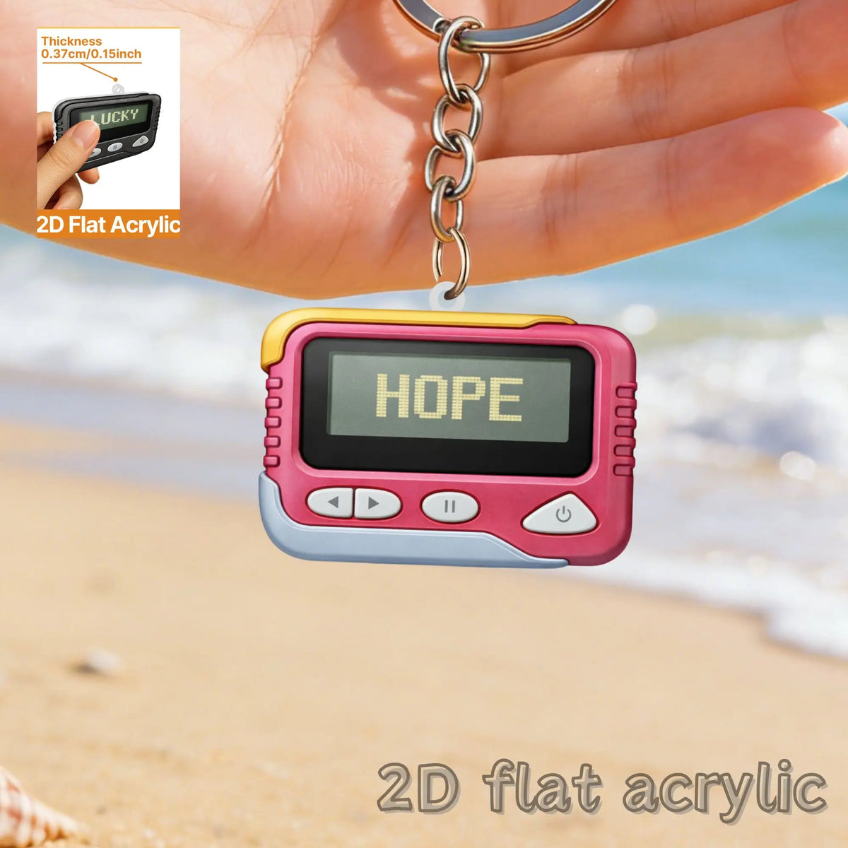2D Retro Pager Keychain - Flat Acrylic Pendant Charm for Backpacks, Keys & 90s Nostalgia Gifts