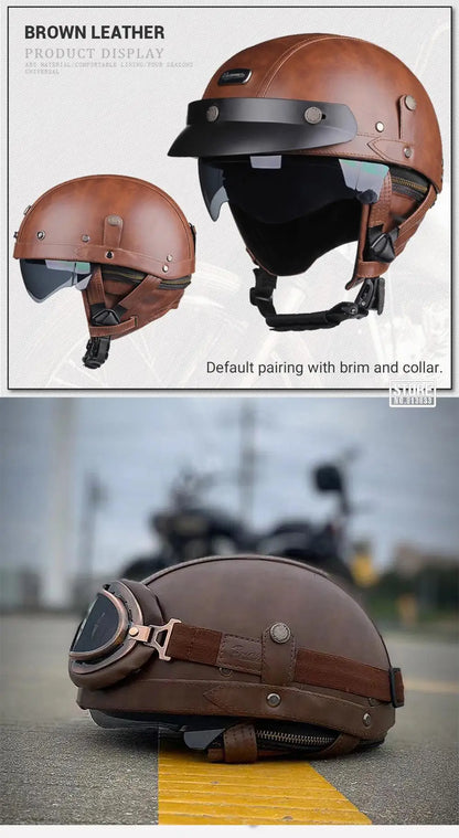Retro DOT-Certified Motorcycle Half Helmet – HD Lens, Men & Women, 4-Season Scooter & Moto Riding Casco