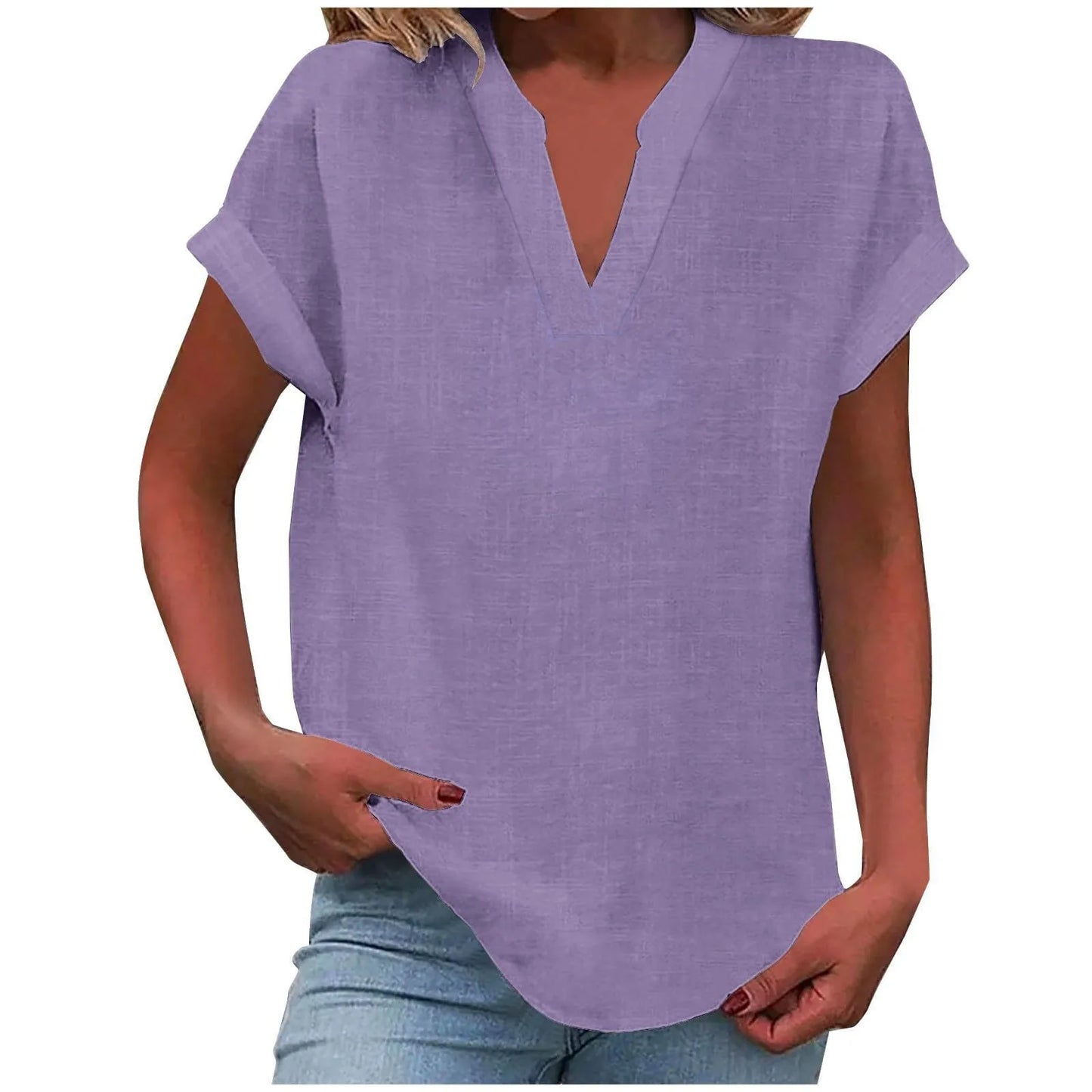 Women’s Summer Cotton Linen V-Neck Button Down Shirt 2025 – Breathable Solid Color Casual Office Blouse