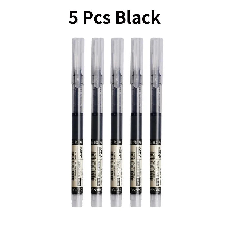 3–5Pcs Quick-Drying Gel Ink Pens 0.5mm – Large Capacity Smooth Writing Pens Black & Blue Ink for School, Office & Stationery Use