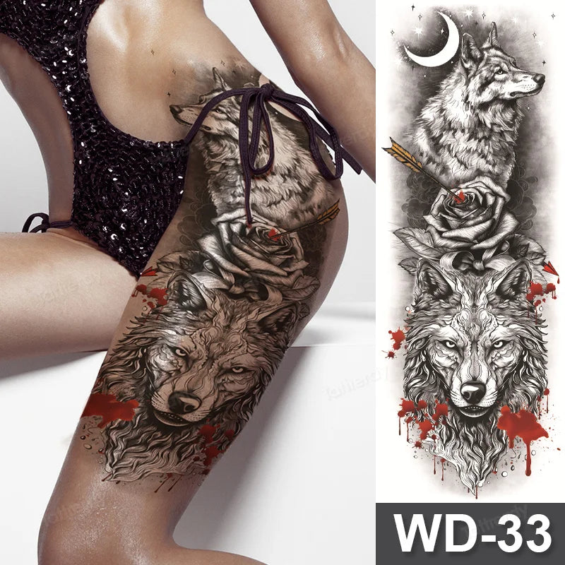 Large Temporary Leg Tattoos for Women - Sexy Animal & Anime Skull Water Transfer Body Art Stickers