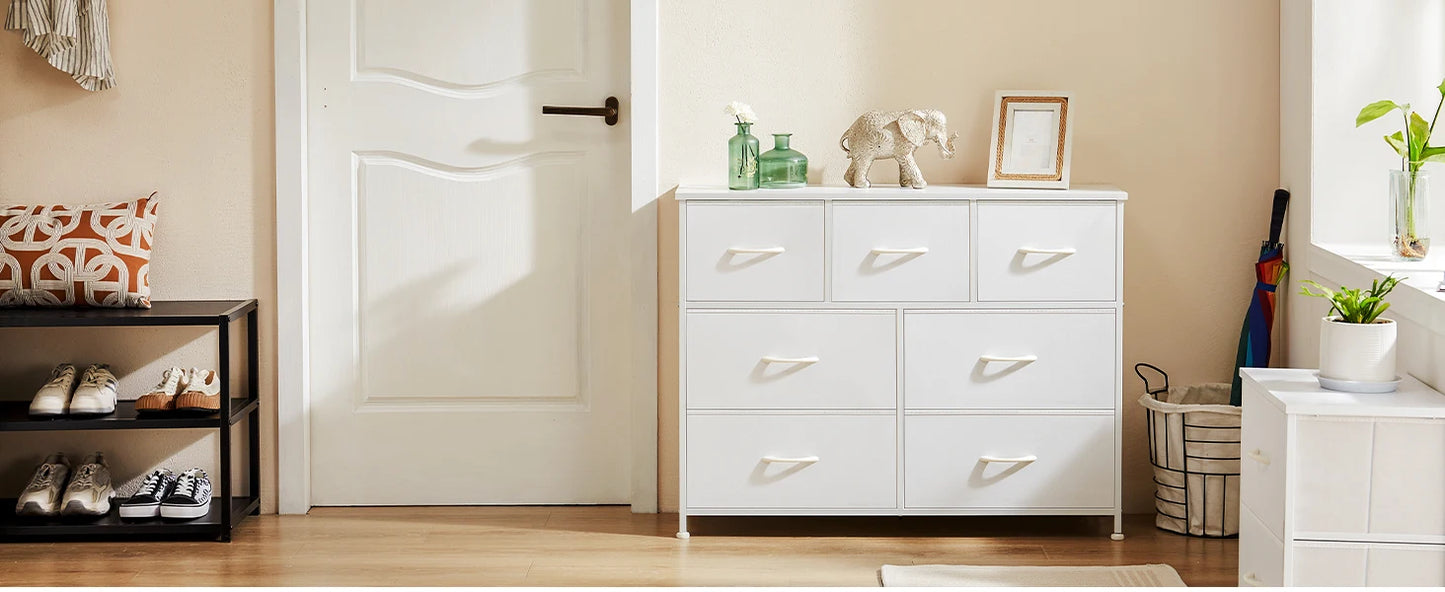 White Wardrobe Closet with 5/7/10 Fabric Drawers – Bedroom Storage Chest Cabinet Furniture
