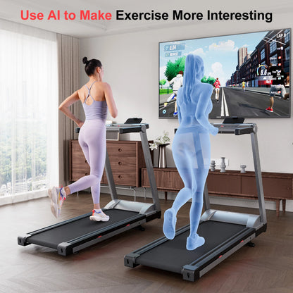 3.5HP Foldable Incline Home Treadmill – Walking Pad with Handlebar, 350LBS Capacity, Touch Screen & Smart App Data Monitoring