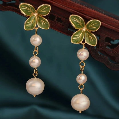 Vintage Flower Drop Earrings - Natural Stone Ethnic Jewelry for Women