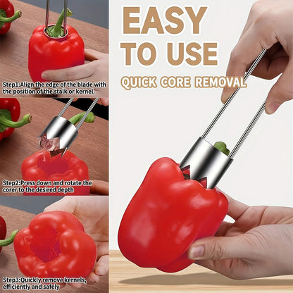 Stainless Steel Fruit & Vegetable Corer – Universal Kitchen Gadget for Apple, Pear, Tomato & Red Bell Pepper Seed Removal