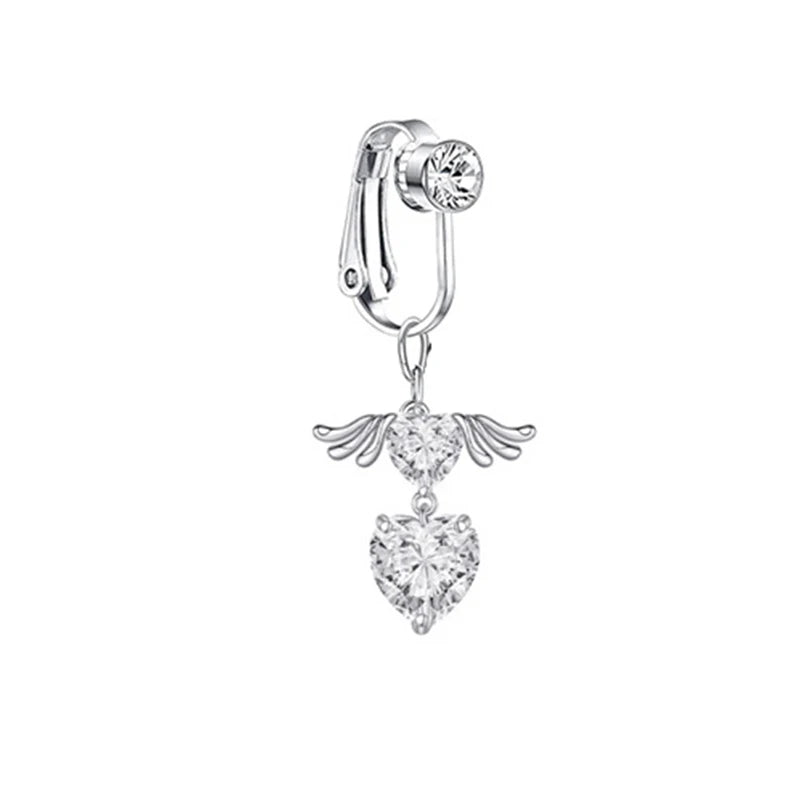 Faux Butterfly Leaves Belly Piercing – Dangling Clip-On Fake Navel & Cartilage Earring for Umbilical Piercing