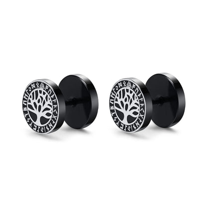 Vnox Men's Viking Black Stud Earrings - Vegvisir & Norse Valknut, Cool Punk Stainless Steel Set