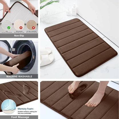 3PC Set Non-Slip Memory Foam Bath Mats - Soft, Water Absorbent, Quick-Dry, Machine Washable Floor Rugs