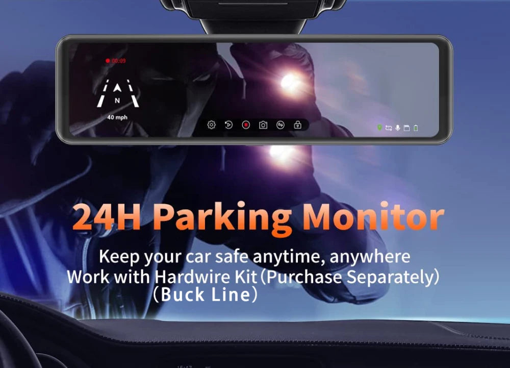 11.26" 4K 2160P Car DVR Dash Cam – CarPlay, Android Auto, GPS, WiFi, Bluetooth, FM, Rear View Mirror Camera & Drive Recorder