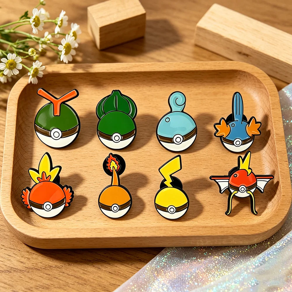 Anime Elf Enamel Pin Set - 8PCS Cute Cartoon Pokeball Lapel Brooches for Backpacks, Clothing & Gifts