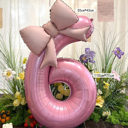 40-Inch Pink Digital Bowknot Foil Balloon - Decorative Number Balloon for Girls’ Birthdays, Weddings and Party Photo Props
