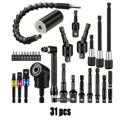 Flexible Drill Extension Kit – 105° Right Angle Drill Adapter with Universal Sleeve, Multi-Size Drill Extender Tool for Tight Spaces