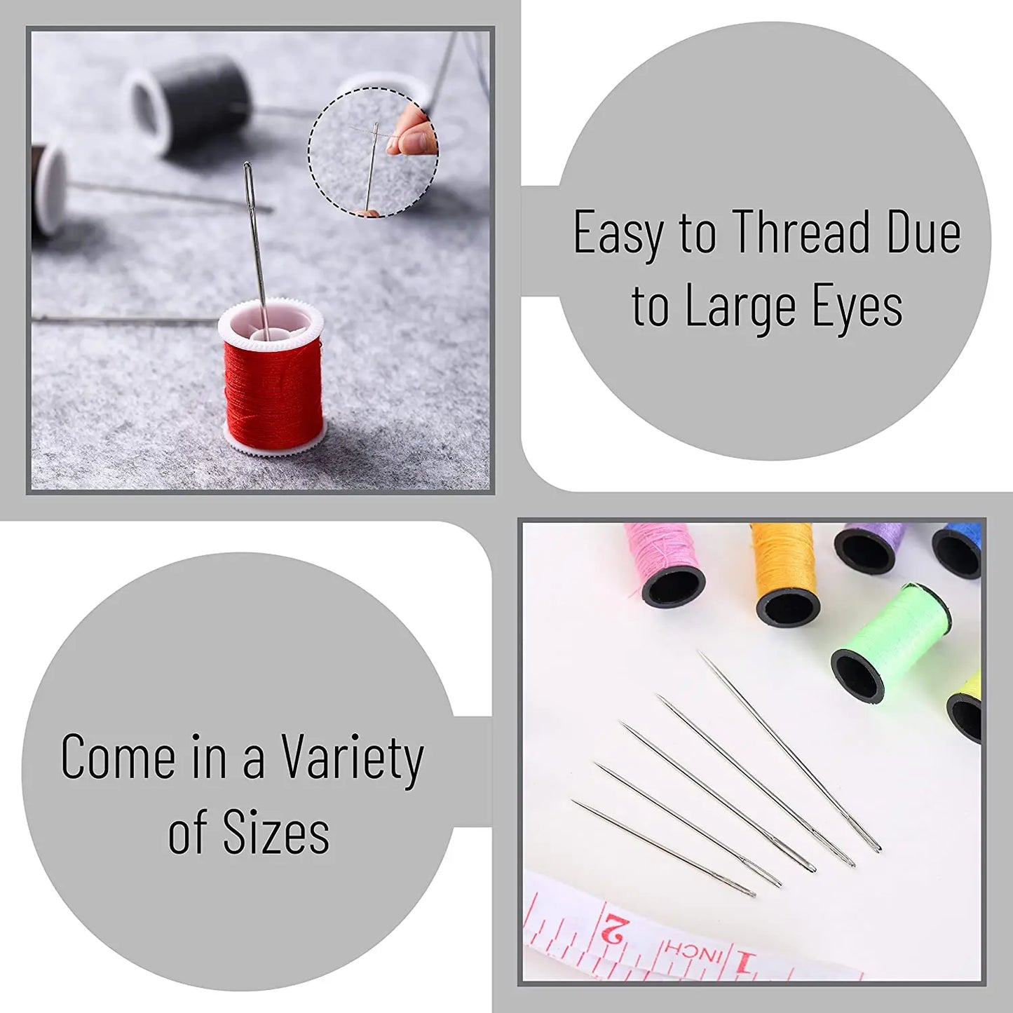 55-Piece Stainless Steel Sewing Needle Set - Big Eye Needles for Hand Sewing, Embroidery & Needlework