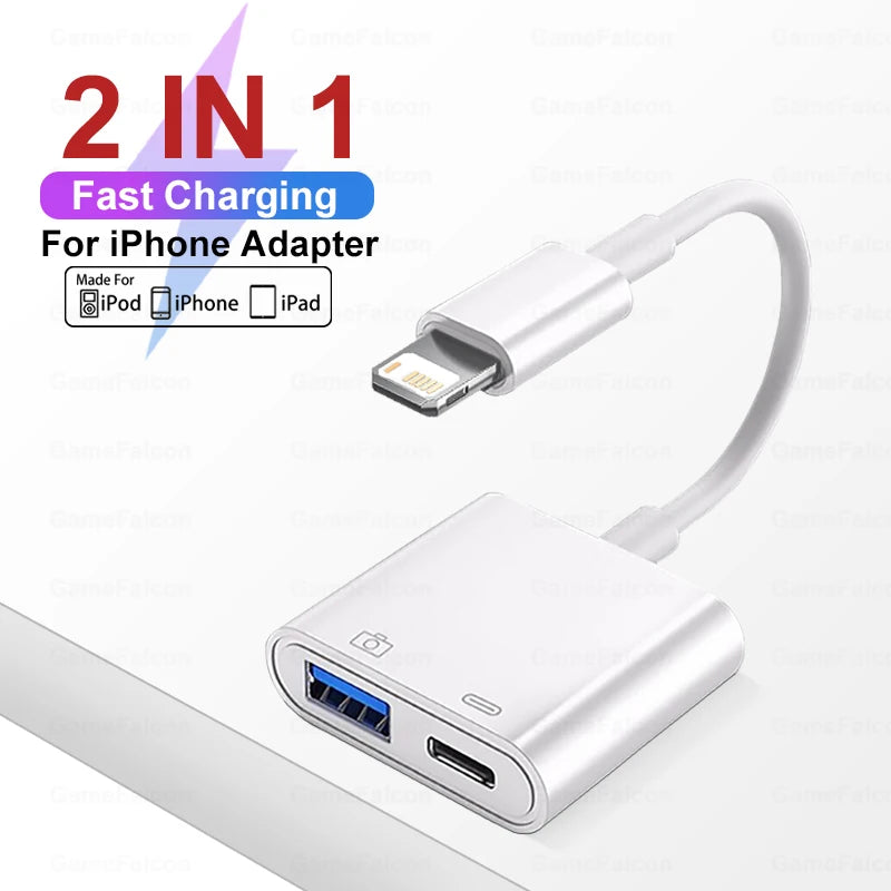 OTG Adapter for iPhone – Lightning to USB 3.0 Converter for iPhone 14/13/12/11/XR/8 Plus, Supports Mouse, Keyboard, Camera & Card Reader