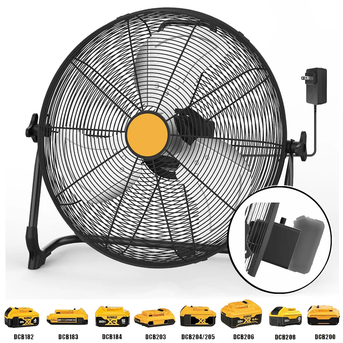 Cordless Floor Fan - 12/16-Inch Portable Fan Compatible with DeWalt 20V Max Batteries