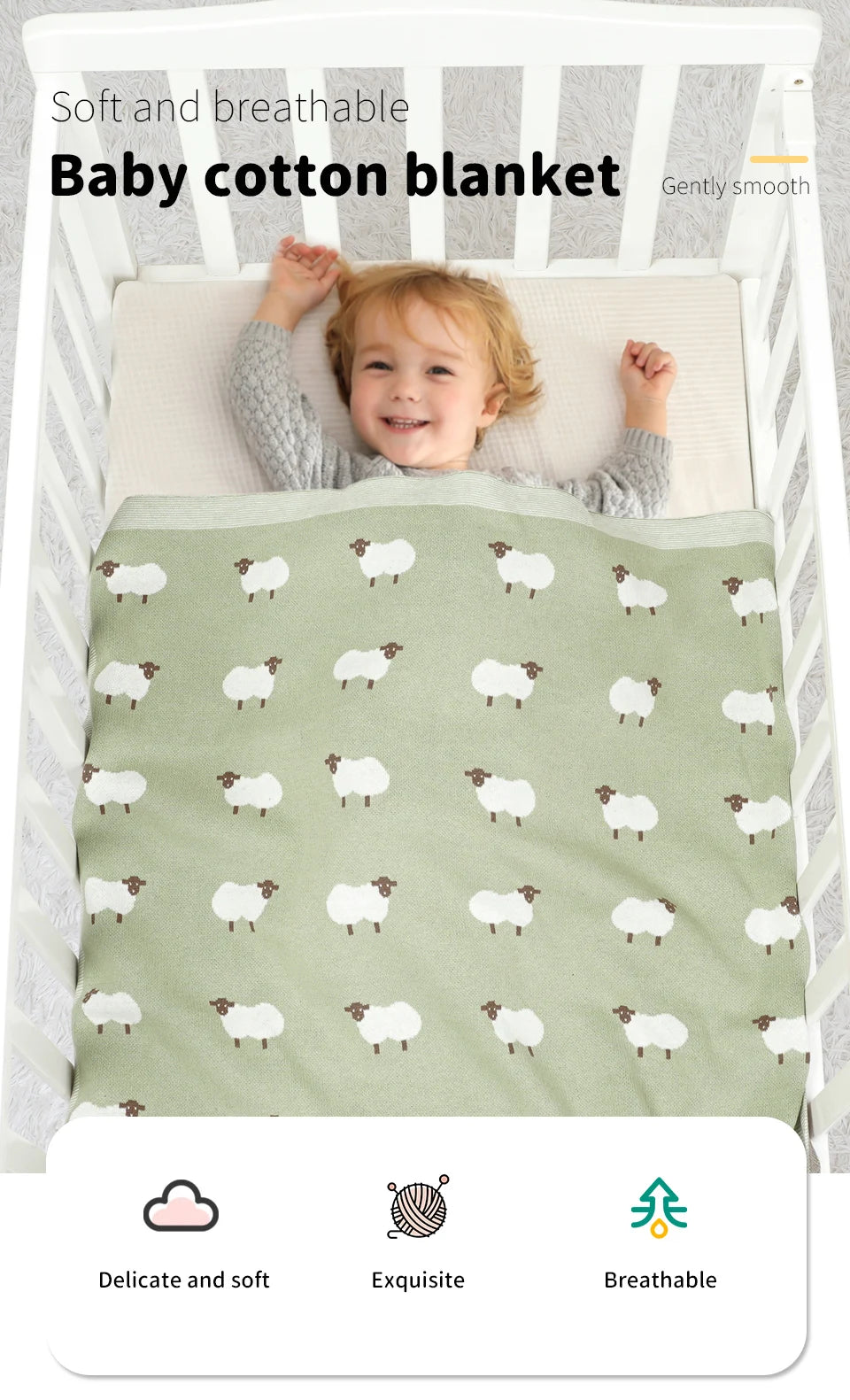 Baby Cotton Knitted Blanket 90x70cm – Newborn Swaddle Wrap for Boys & Girls, Stroller & Nursery Cuddle Quilt