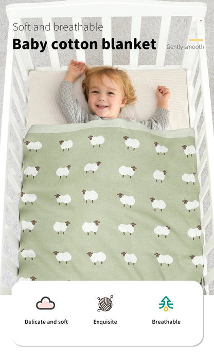 Baby Cotton Knitted Blanket 90x70cm – Newborn Swaddle Wrap for Boys & Girls, Stroller & Nursery Cuddle Quilt