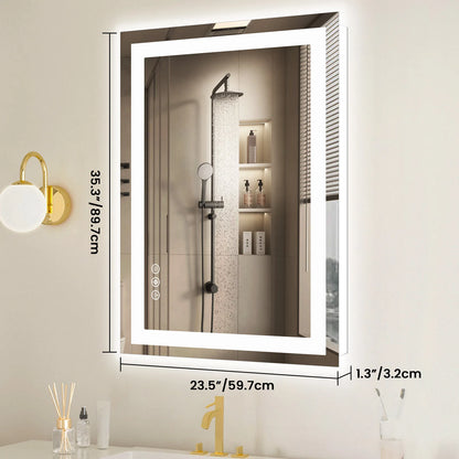 36"x24" LED Bathroom Vanity Mirror – Wall-Mounted Tempered Glass with Front & Backlight, Memory Function for Living Room