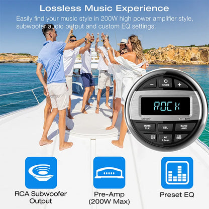 Boat Radio Media Player – Waterproof Marine Stereo MP3 Bluetooth Audio, FM/AM Receiver for Harvesters, ATV, UTV, SPA, RZR
