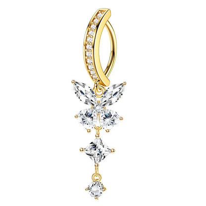 Stainless Steel Crystal Belly Button Ring - Fashion Drip Clicker Navel Piercing Jewelry for Women