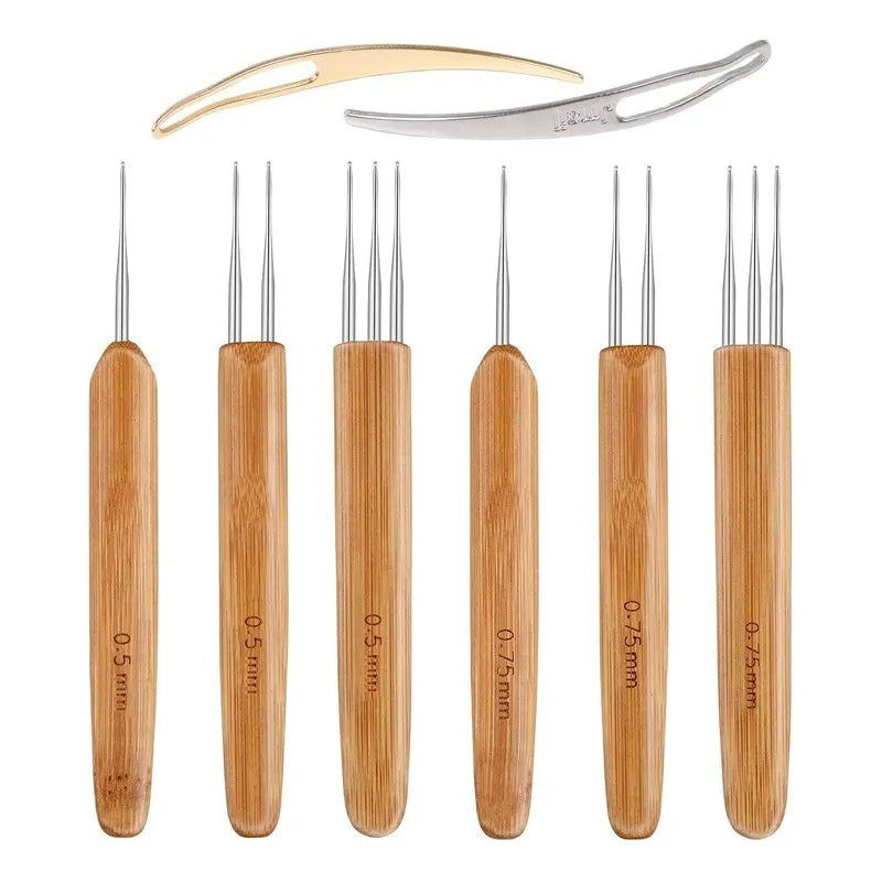 1Pcs/Lot Dreadlock Needle - 1-2 Hook and 1-3 Hooks Style - 0.5mm and 0.75mm - Natural Bamboo Hair Weaving Tool for Braids and Dreadlocks