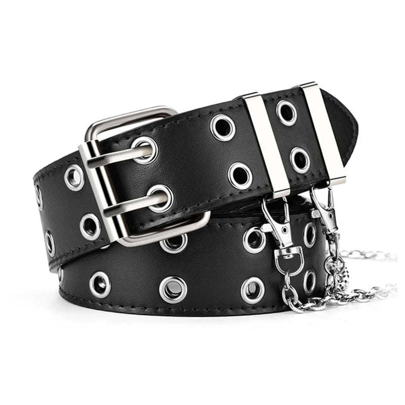 Women's Y2K Double-Hole Punk Belt - Adjustable Unisex Hip Hop Rock Style Punch-Free Waist Belt