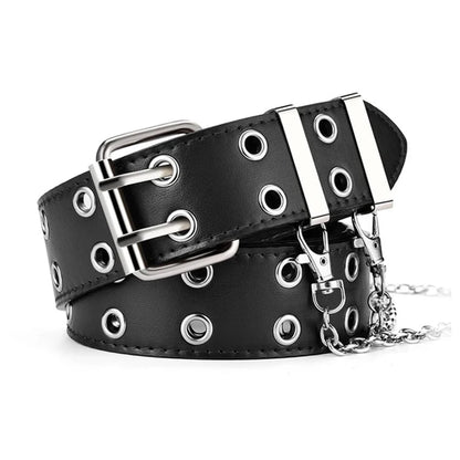 Women's Y2K Double-Hole Punk Belt - Adjustable Unisex Hip Hop Rock Style Punch-Free Waist Belt