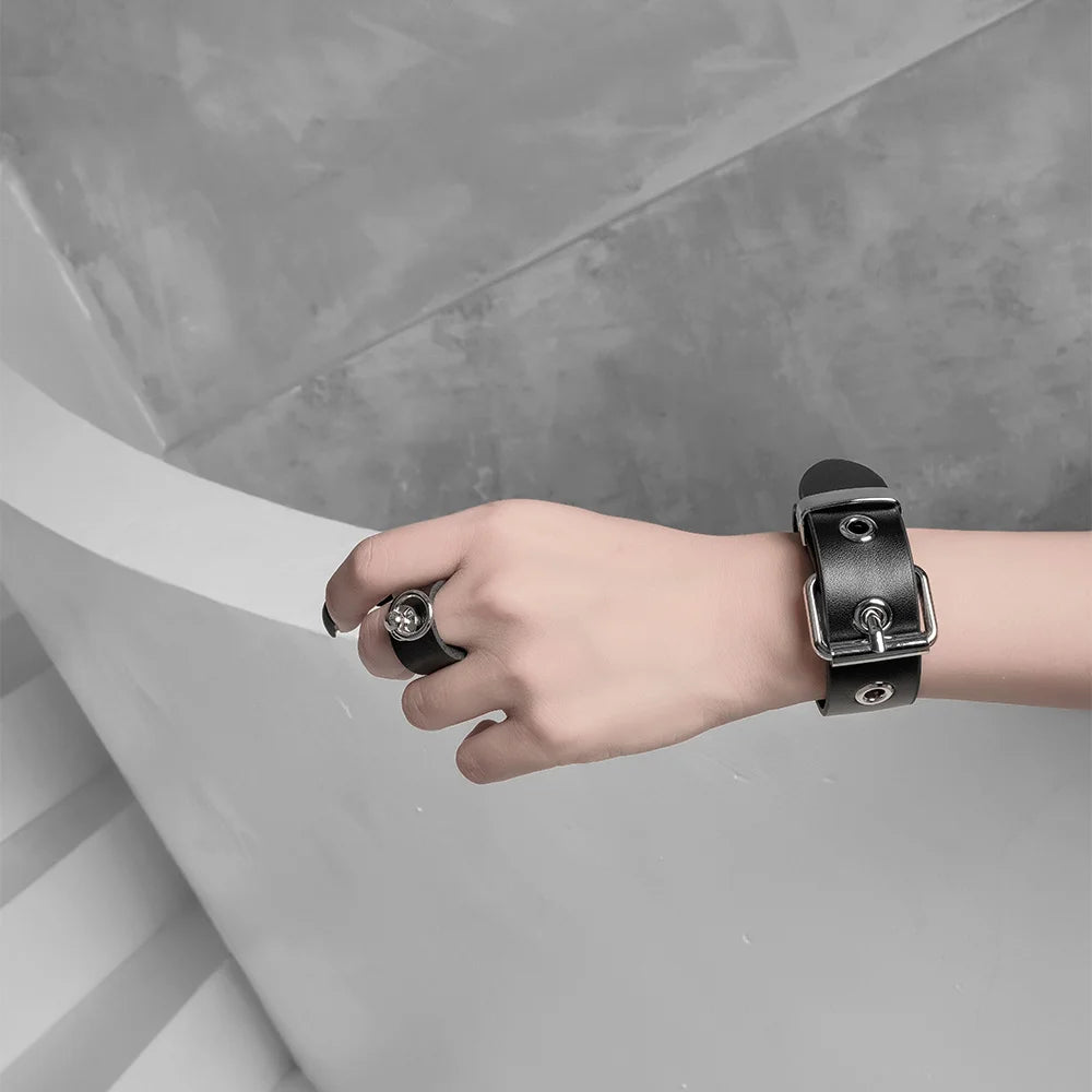 2024 Punk Cool Adjustable PU Bracelet for Men & Women – Vintage Gothic, Hip Hop, Rock, Kpop Dancer Jewelry Accessories