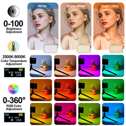 RGB LED Video Light Panel: CRI95+ 2500-9000K with LCD Display - Cold Shoe Mount for Vlog, Live Streaming, DSLR Photography