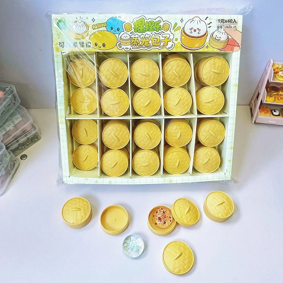 Crystal Mini Dumpling & Steamed Bun Squishy Set - Soft Squeeze Stress Relief Fidget Toys with Steamer, Party Favors & Gifts