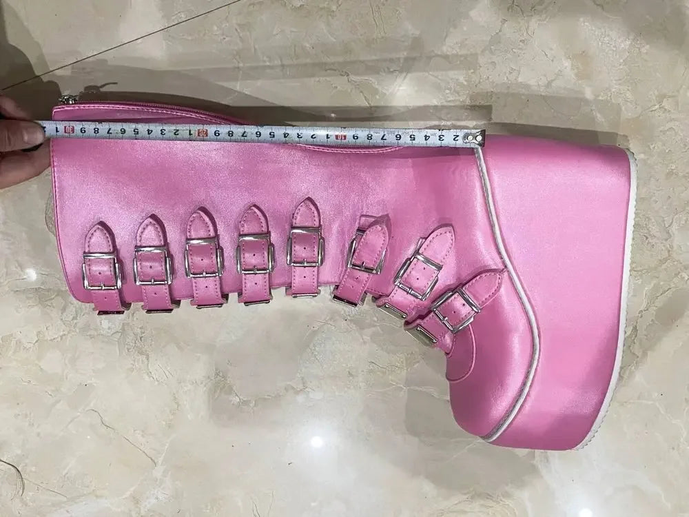 Women’s Gothic Boots – Cosplay High Heel Platform Wedges, Buckle Strap Long Tube Leather Boots, Plus Size Options
