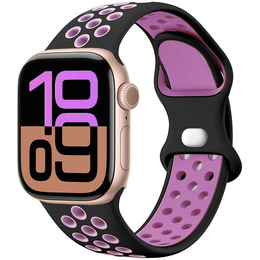 Silicone Apple Watch Strap - Breathable Wristband for Watch 11/10/9/8/7 Ultra 3/2 SE Series 49mm-41mm