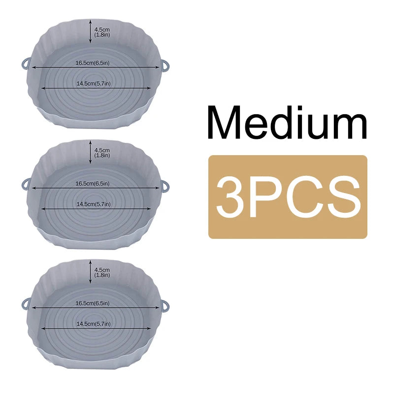 Reusable Air Fryer Silicone Pot & Baking Tray – 1/2/3PCS Basket for Pizza, Fried Chicken, Grill & Kitchen Use