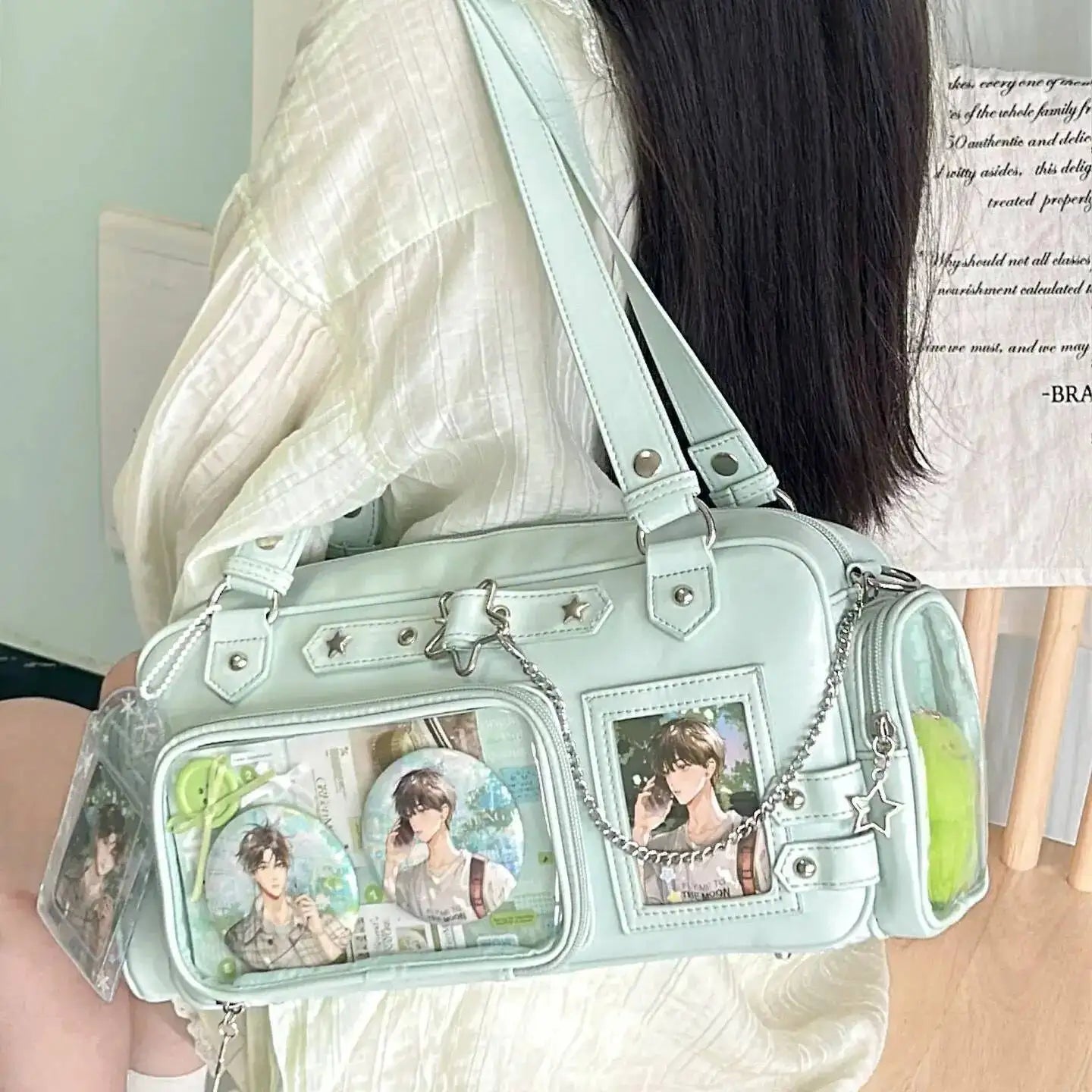 Y2K Star Chain Ita Bag - Transparent Large-Capacity Shoulder & Crossbody Display Bag