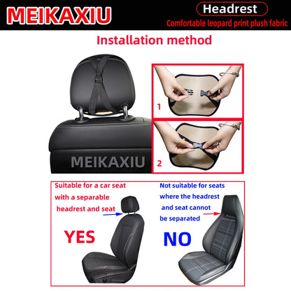 Leopard Print Faux Fur Car Headrest Cover - Soft Decorative Pillowcase for Stylish Interior Comfort
