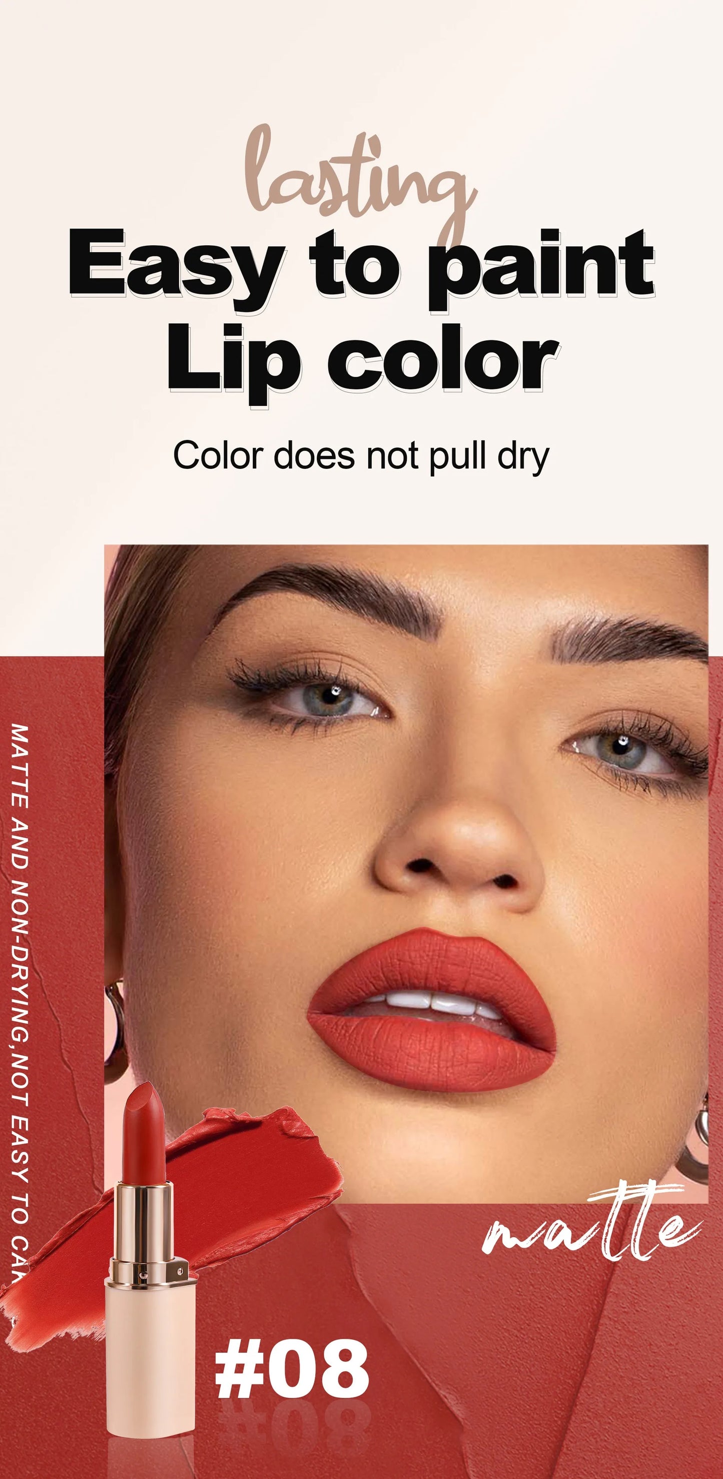 Deep Red Matte Lipstick – 8 Colors, Waterproof, Non-Stick Cup, Velvet Lip Balm, Dark Red Lipsticks for Easy Application