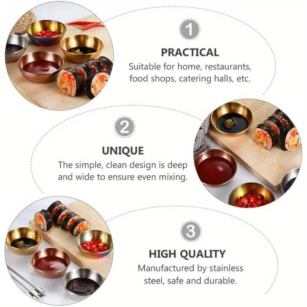 10Pcs Stainless Steel Sauce Dishes Set – Mini Round Seasoning Bowls & Small Appetizer Plates