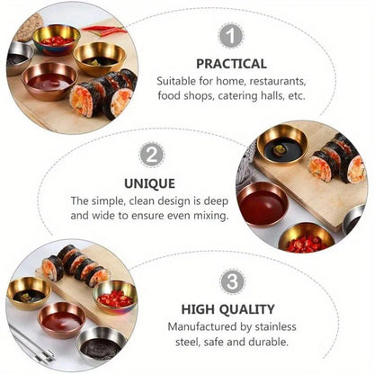 10Pcs Stainless Steel Sauce Dishes Set – Mini Round Seasoning Bowls & Small Appetizer Plates