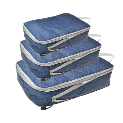 3-Piece Compressible Waterproof Nylon Packing Cubes Set – Portable Travel Storage Bags with Handbag Luggage Organizer