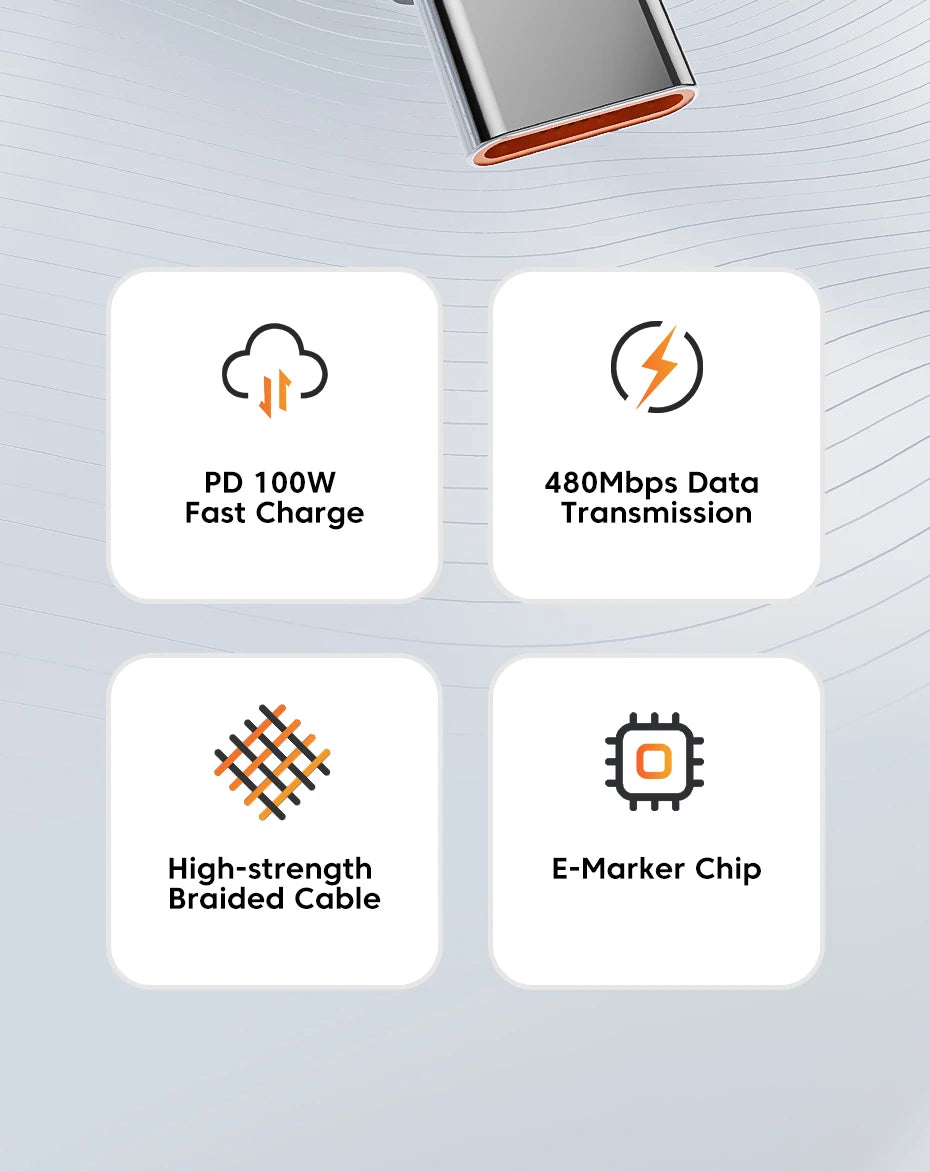 Toocki PD 100W/60W Type-C to Type-C Cable – Quick Charge 3.0 Fast Charging for iPhone 15, Huawei, Samsung, Xiaomi