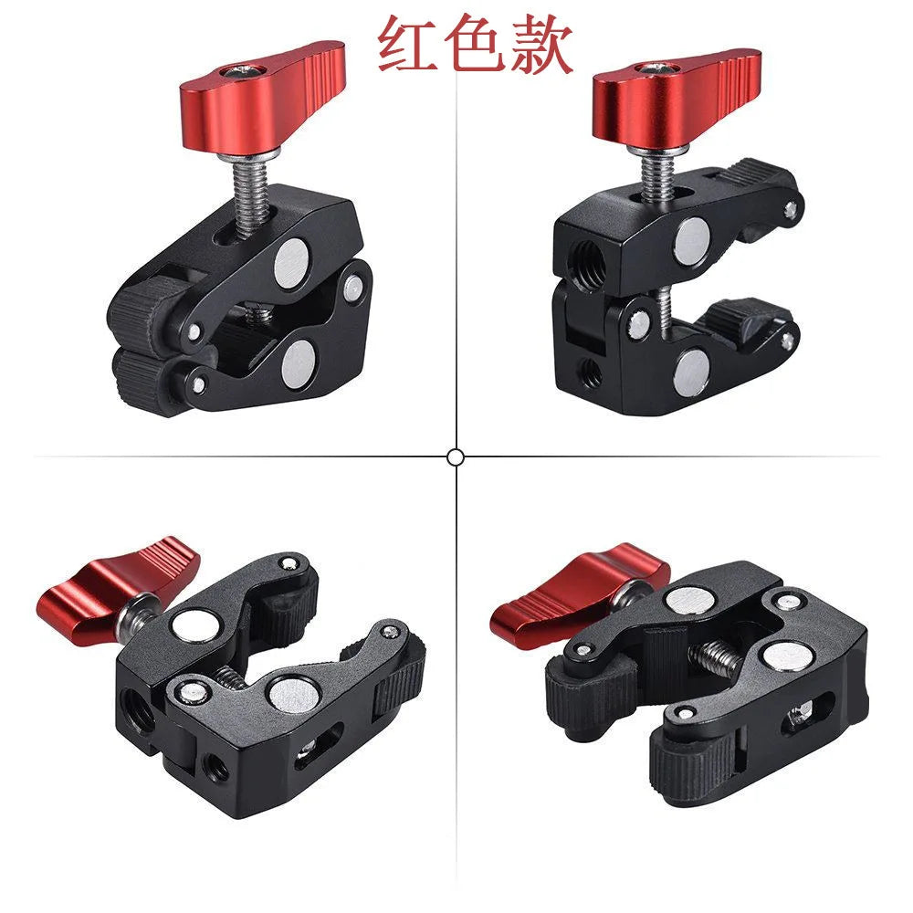 Super Clamp Camera Mount with 360° Ballhead, Double Ball Head Magic Arm Adapter for DSLR, GoPro, LED Lights, and Phone
