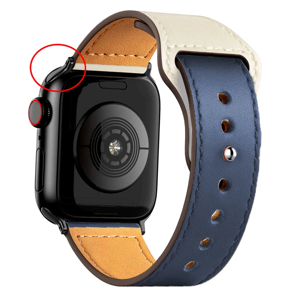 Leather Band for Apple Watch Ultra 2 – Compatible 49mm/45mm/44mm/41mm/40mm/38mm, Wrist Bracelet Strap for iWatch Series 3–9, SE, 4, 5, 6, 7, 8 & 9