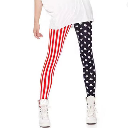 Women Star Print Elastic Jeggings – High Waist Stripe Cropped Pencil Leggings Fashion Skinny Pants L1071