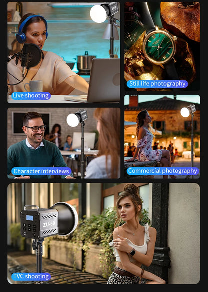 60W COB Video Light - CRI≥90, TLCI≥97, Dual Color Temperature 2700K-6500K, Portable Mini Bowens Live Lighting