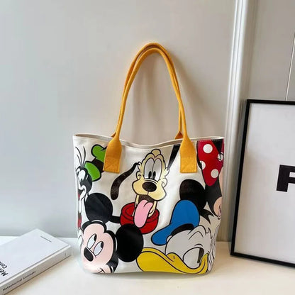 Disney Mickey Mouse & Minnie Canvas Shoulder Bag – Large Capacity Casual Tote Handbag for Women & Students, Versatile School & Daily Use Bag